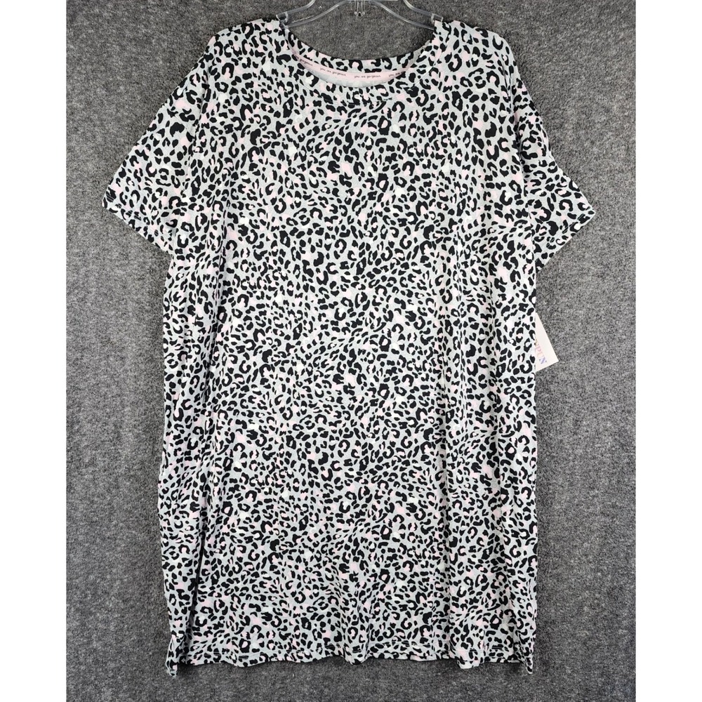 Joyspun Sleepshirt Womens 2X-3X JS Sleepwear Light Grey Heather Leopard NEW